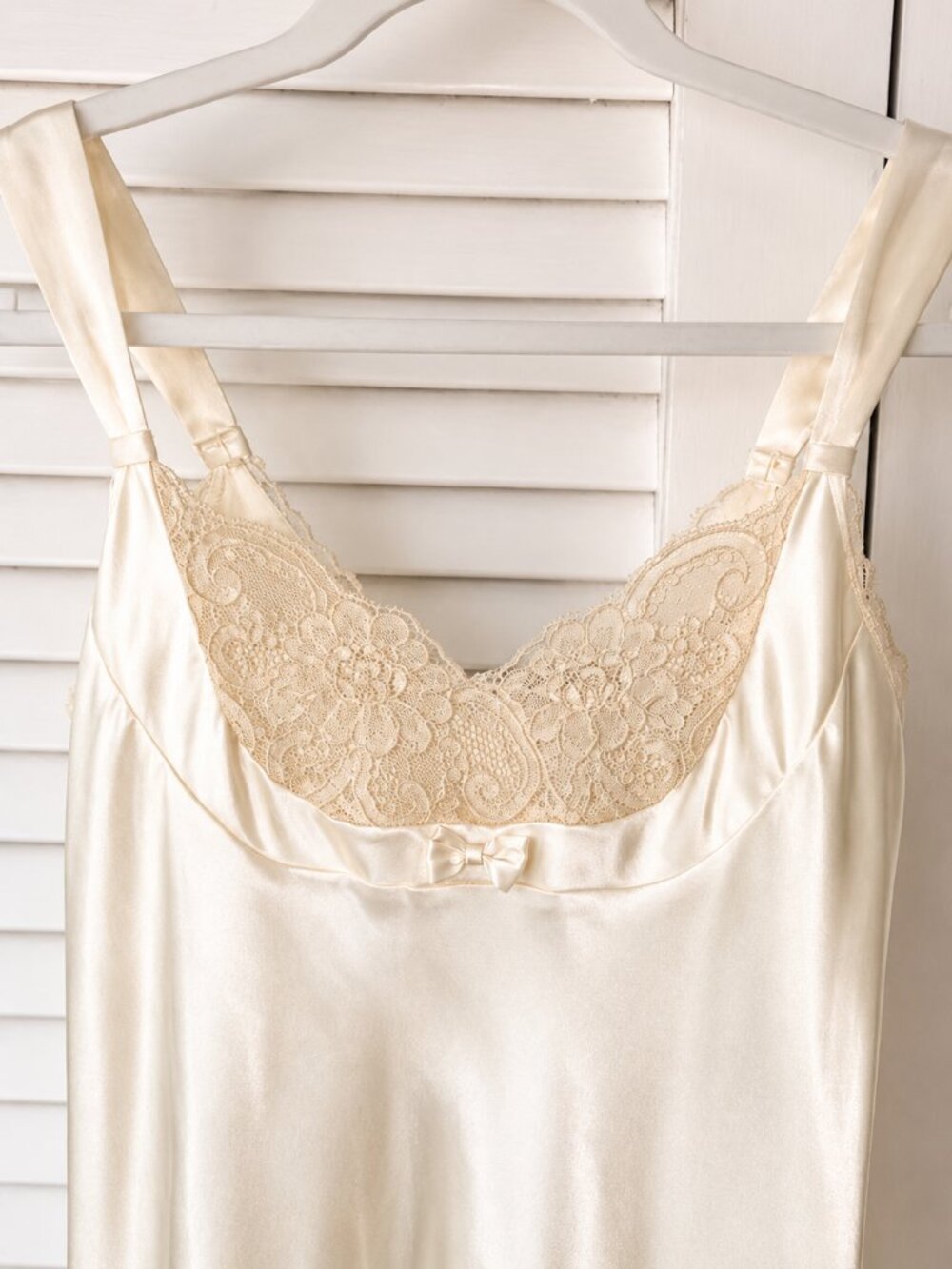Vintage Jones New York Ivory Satin Lace Slip Dress Small Maxi Bias Cut Nightgown - Picture 3 of 6